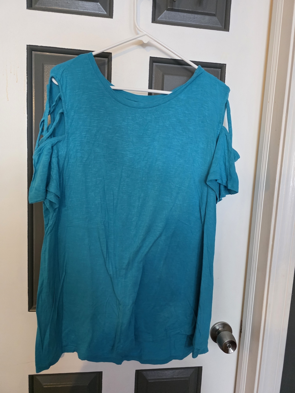 Lane Bryant Teal Cold-Shoulder Ladder Sleeve Top